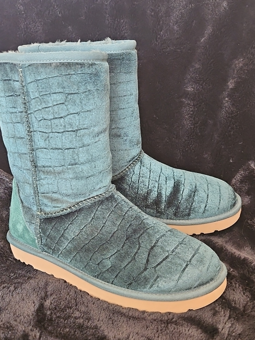 UGG Emerald Green Croc-Embossed Velvet Winter Boots - Sz 9